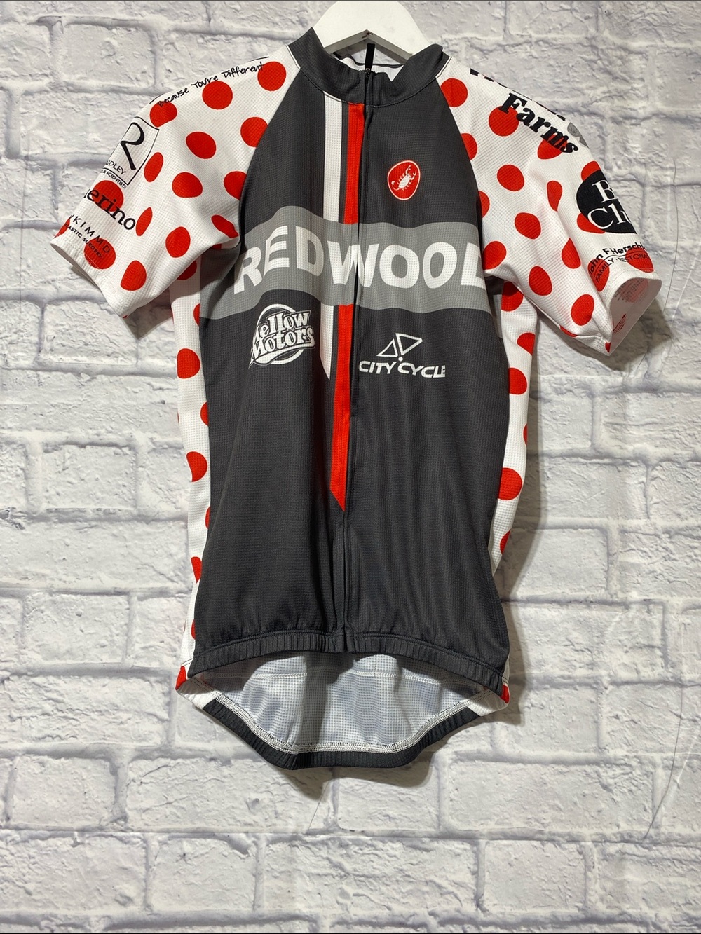 Castelli Redwood Women's Polka Dot Cycling Bodysuit in Gray and Red